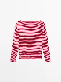 Striped long sleeve knit sweater
