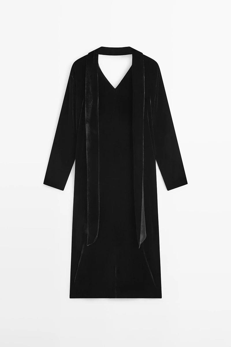 Long velvet dress with tied neck - STUDIO