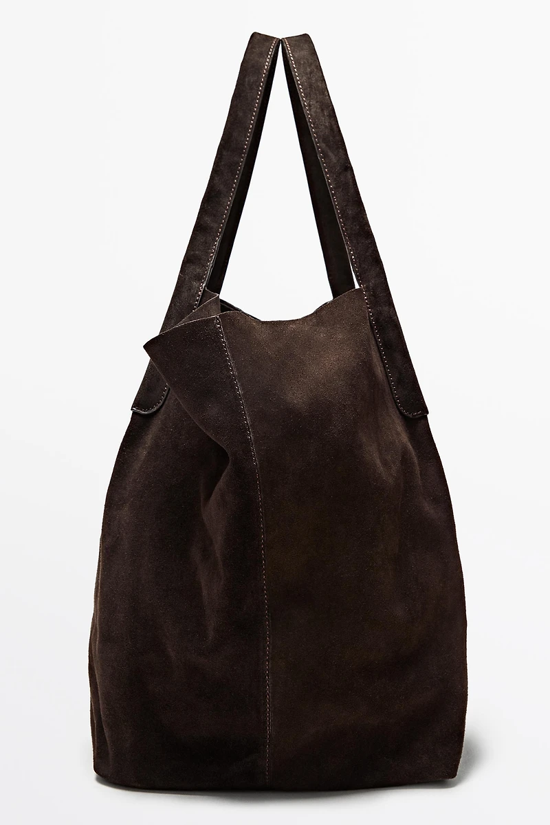 Split suede leather tote bag
