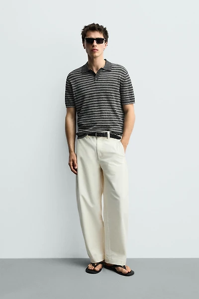 KNIT LINEN COTTON BLEND POLO SHIRT