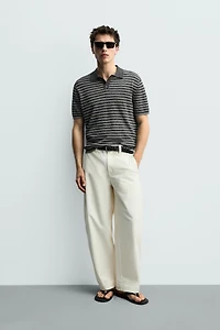 KNIT LINEN COTTON BLEND POLO SHIRT