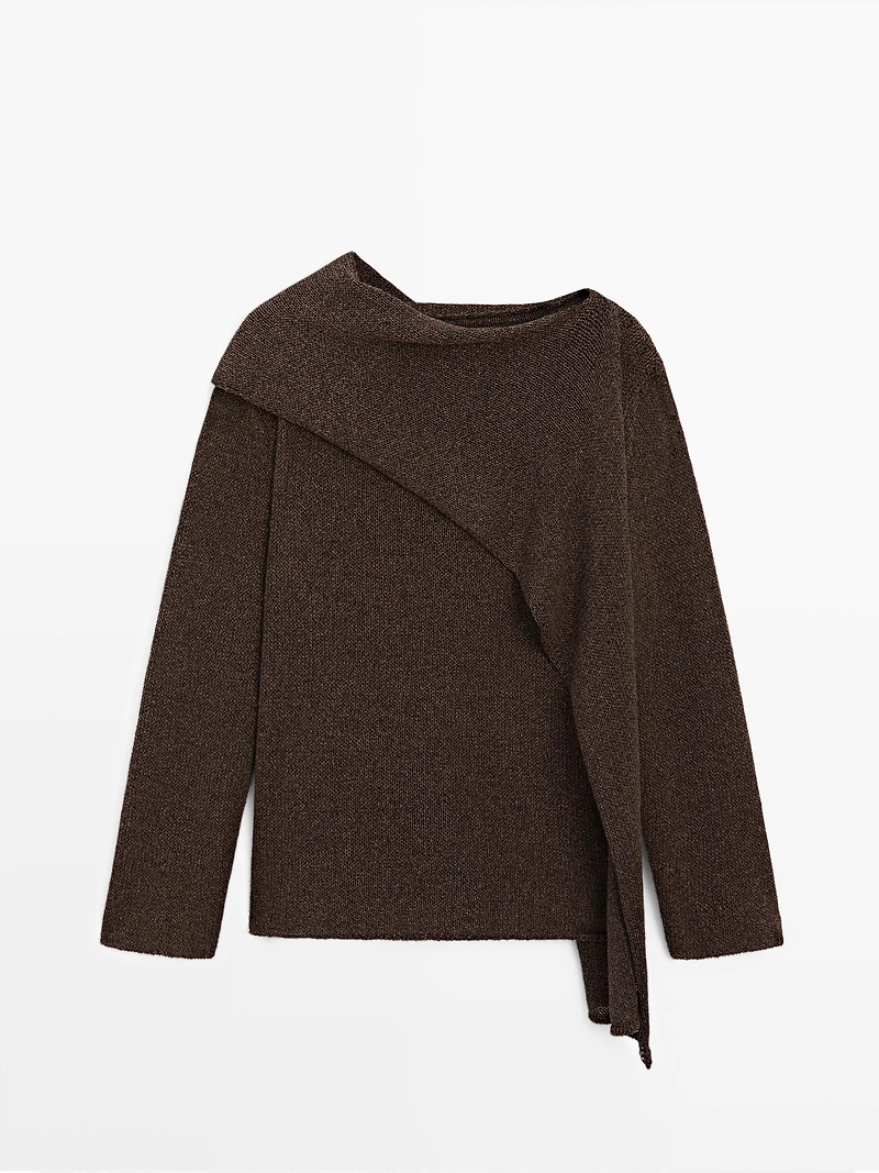 Cotton blend knit cape sweater
