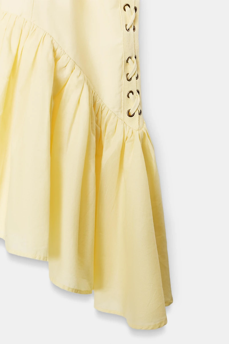 RUFFLED POPLIN DRESS WITH DRAWSTRINGS