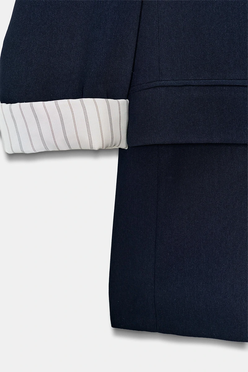 ROLL-UP SLEEVE PRINTED CUFF BLAZER