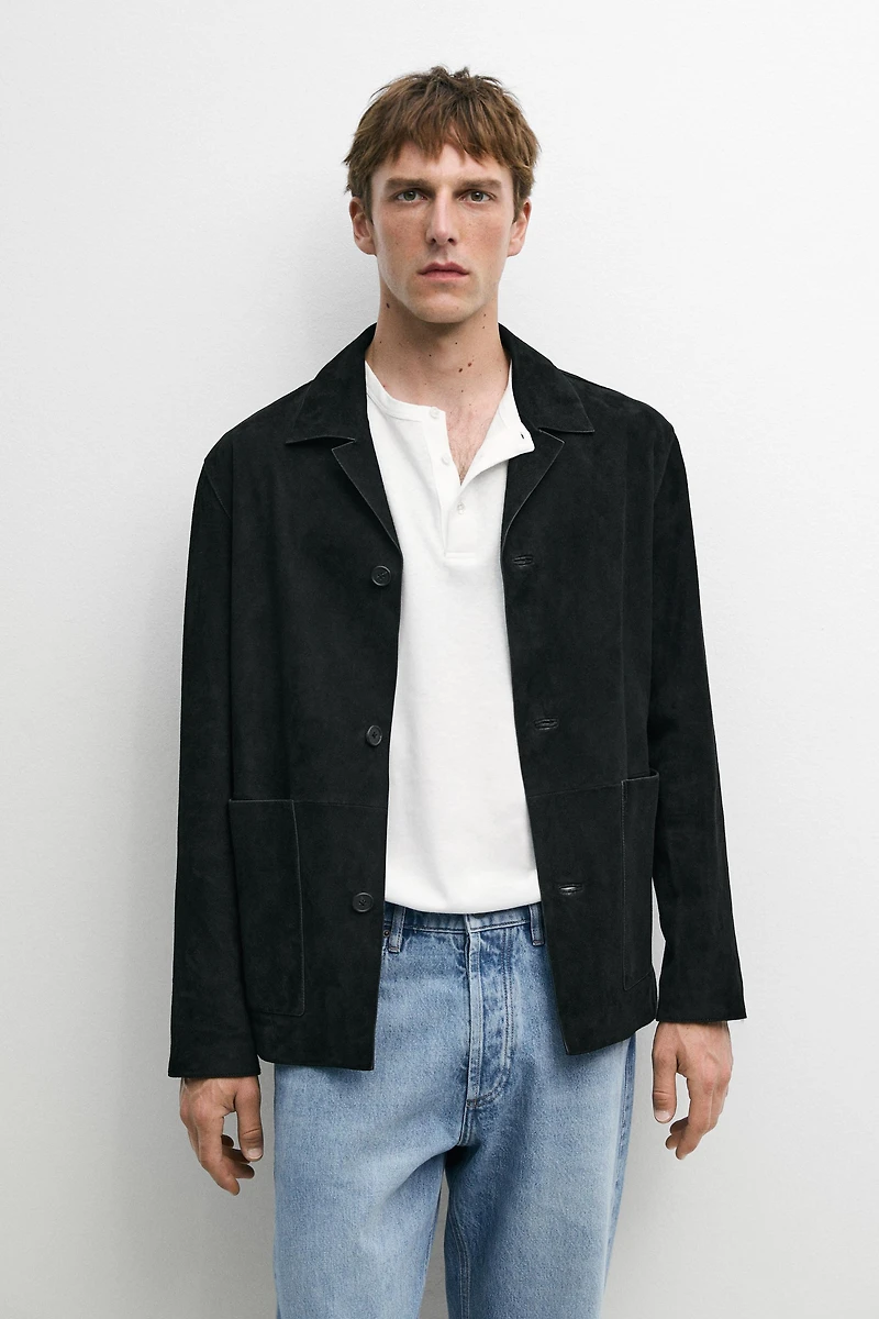Suede leather jacket with pockets