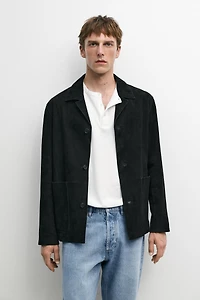 Suede leather jacket with pockets