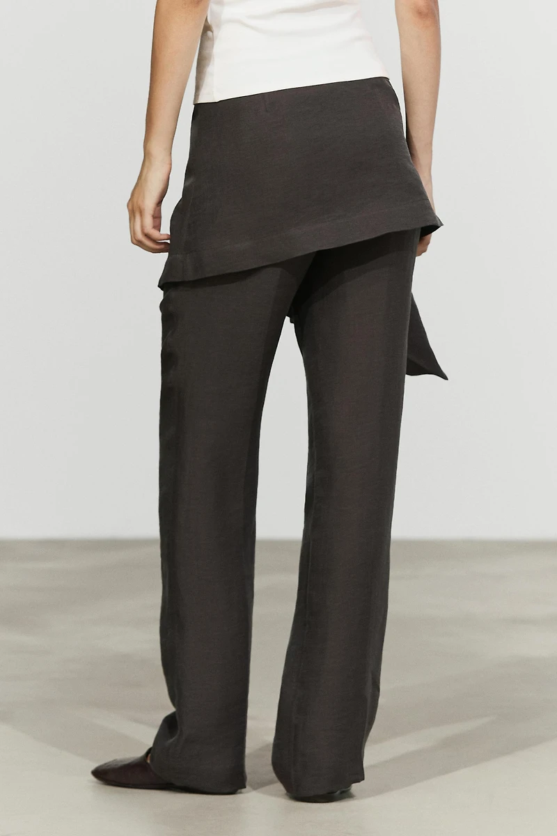 Pants with skirt detail and linen