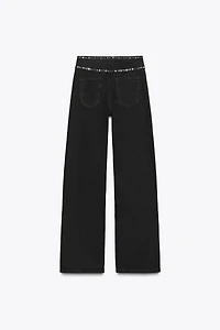 Z1975 HIGH WAIST STRAIGHT LONG LENGTH JEANS WITH STUDS