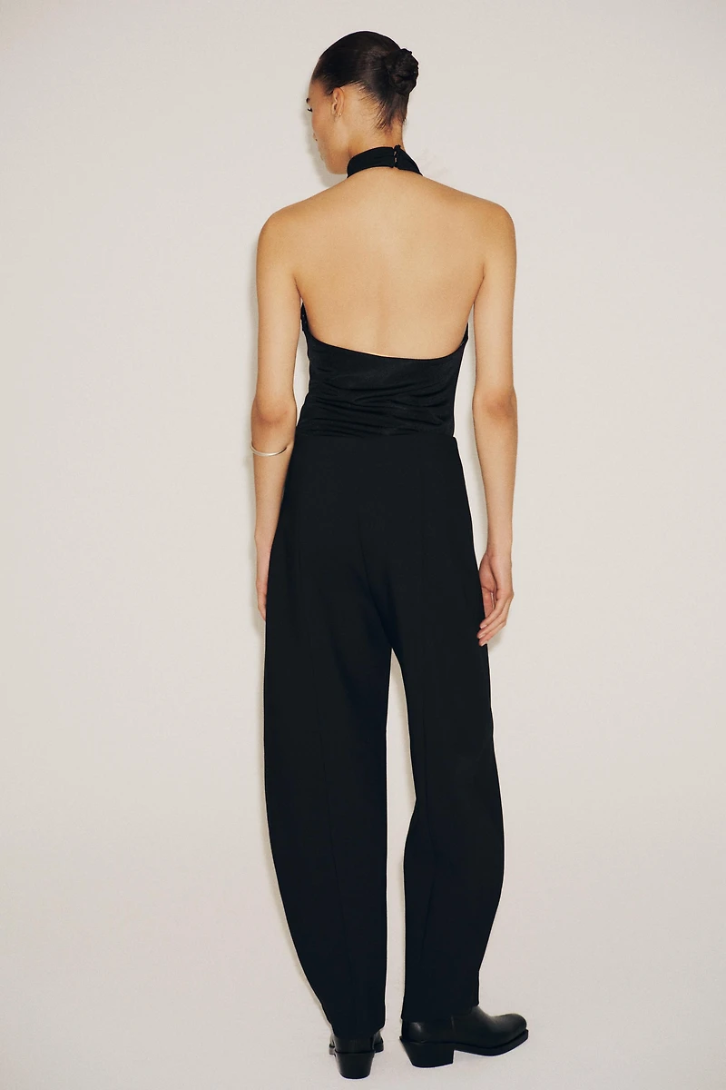 TEXTURED FLOWER HALTER BODYSUIT