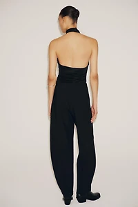 TEXTURED FLOWER HALTER BODYSUIT