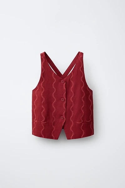 LINEN EMBROIDERED WAVE VEST