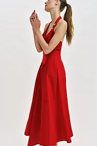 ROBE MI-LONGUE HALTER EN LIN