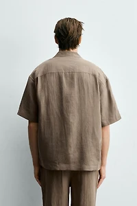 RELAXED FIT 100% LINEN SHIRT WITH PLEATED POCKETS