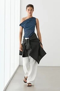 Striped cotton top with draped detail