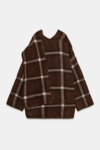 SHORT PLAID SCARF KNIT COAT