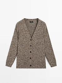 Cardigan long maille moulinée col en V