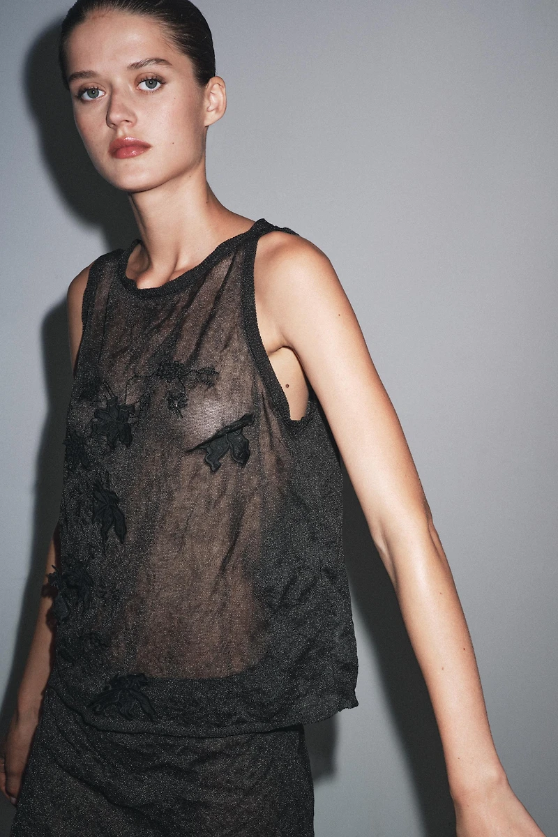 SEMI-SHEER STRUCTURED KNIT TOP