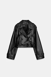 FAUX LEATHER SHORT TRENCH COAT
