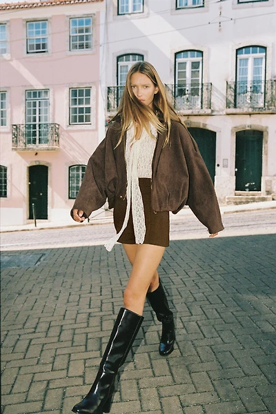 SUEDE EFFECT BOMBER JACKET