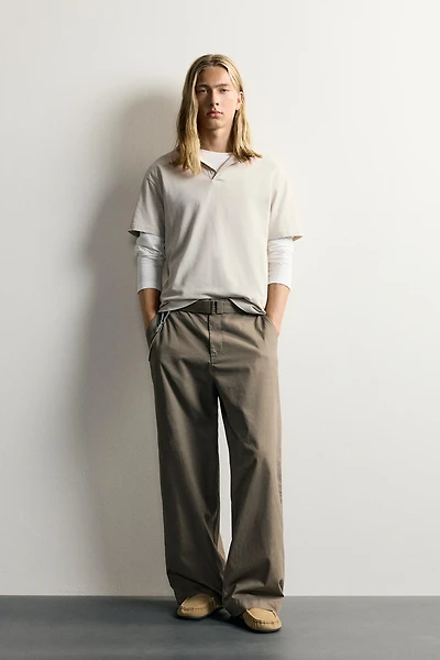 RELAXED FIT BELTED PANTS