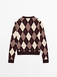Cotton knit sweater with argyle detail
