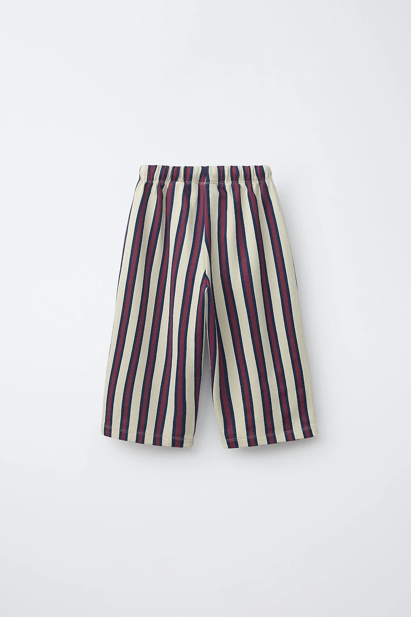 STRIPED FLEECE WIDE LEG PANTS