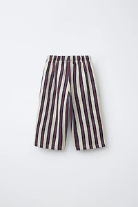 STRIPED FLEECE WIDE LEG PANTS