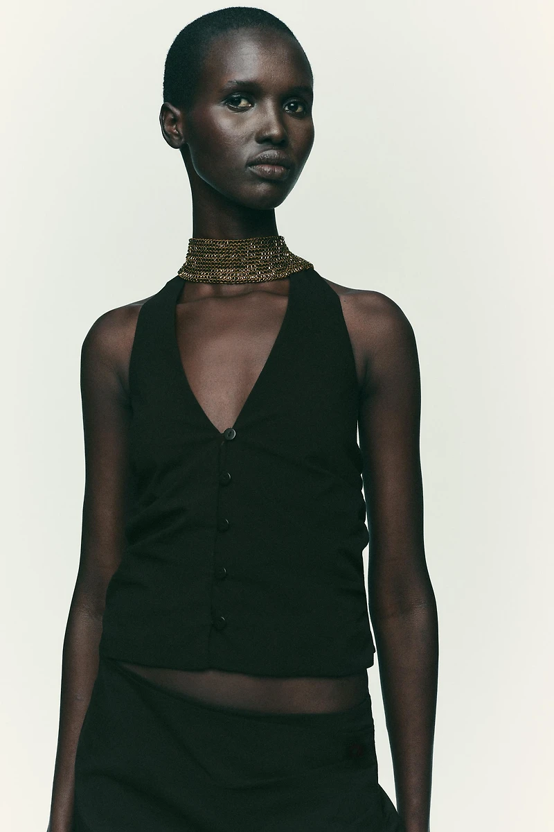 RUCHED HALTER VEST TOP