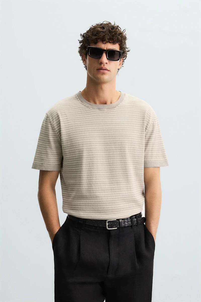 T-SHIRT EN MAILLE COTON ET LIN RAYÉ