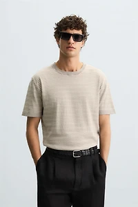 T-SHIRT EN MAILLE COTON ET LIN RAYÉ