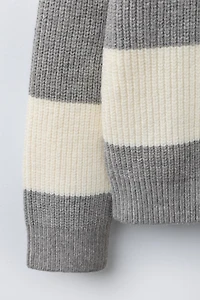 STRIPED KNIT POLO SWEATER