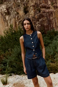Z1975 DENIM PLEATED SHORTS WITH BELT