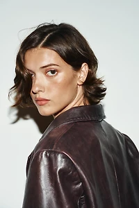 100% LEATHER TOPSTITCHED COAT