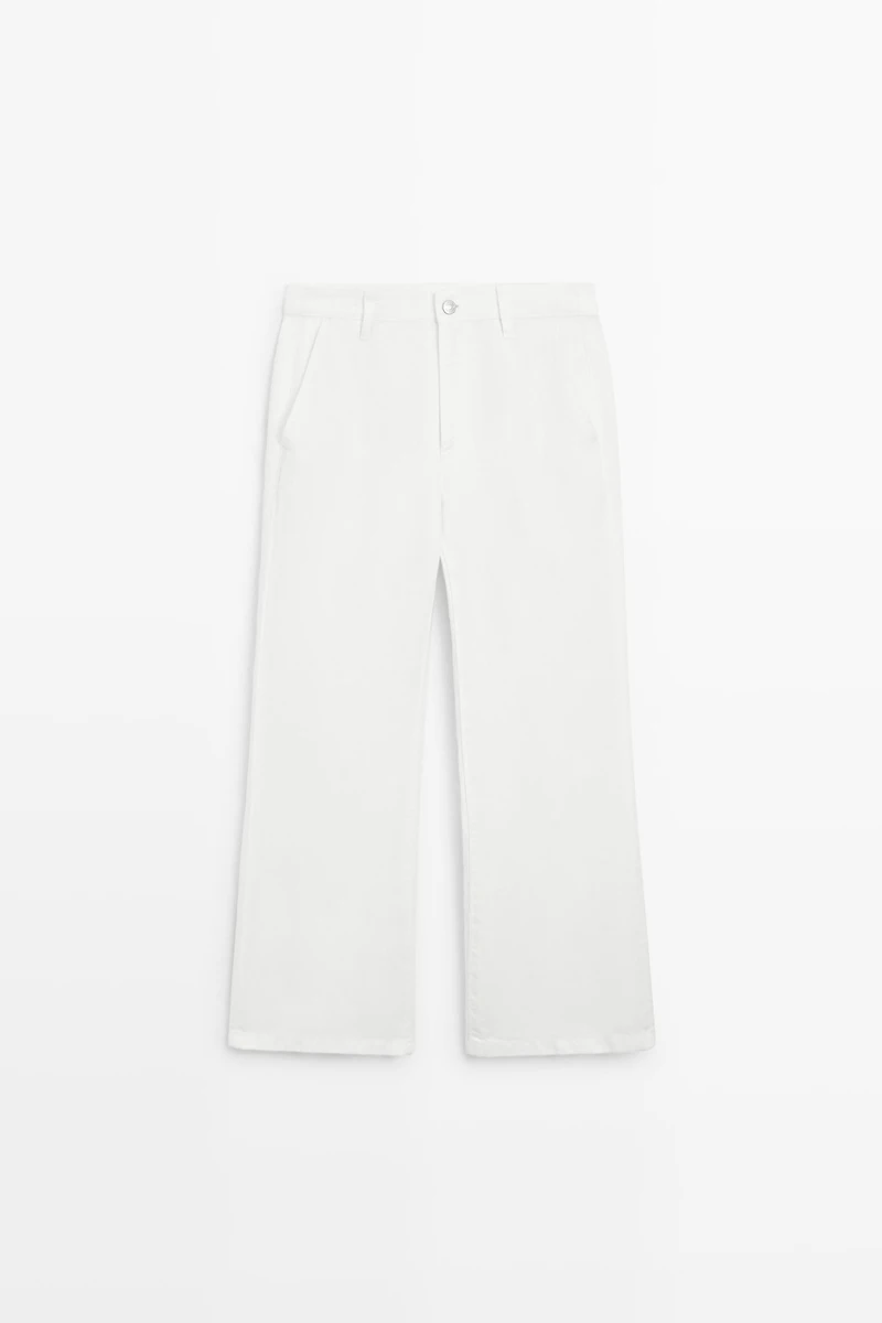 100% linen cropped flare fit pants