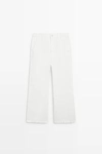 100% linen cropped flare fit pants