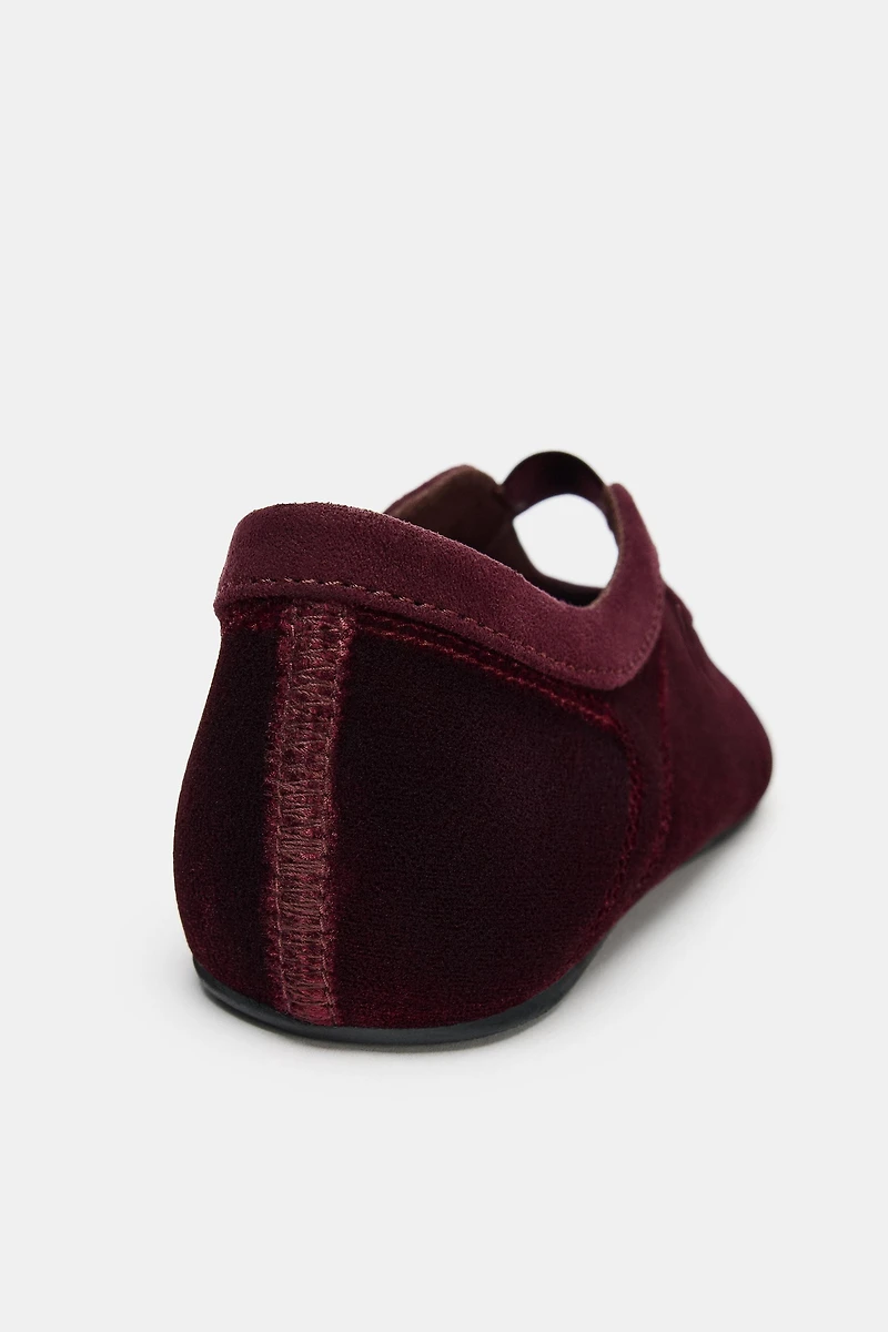 VELVET EFFECT STITCHED BALLET FLATS