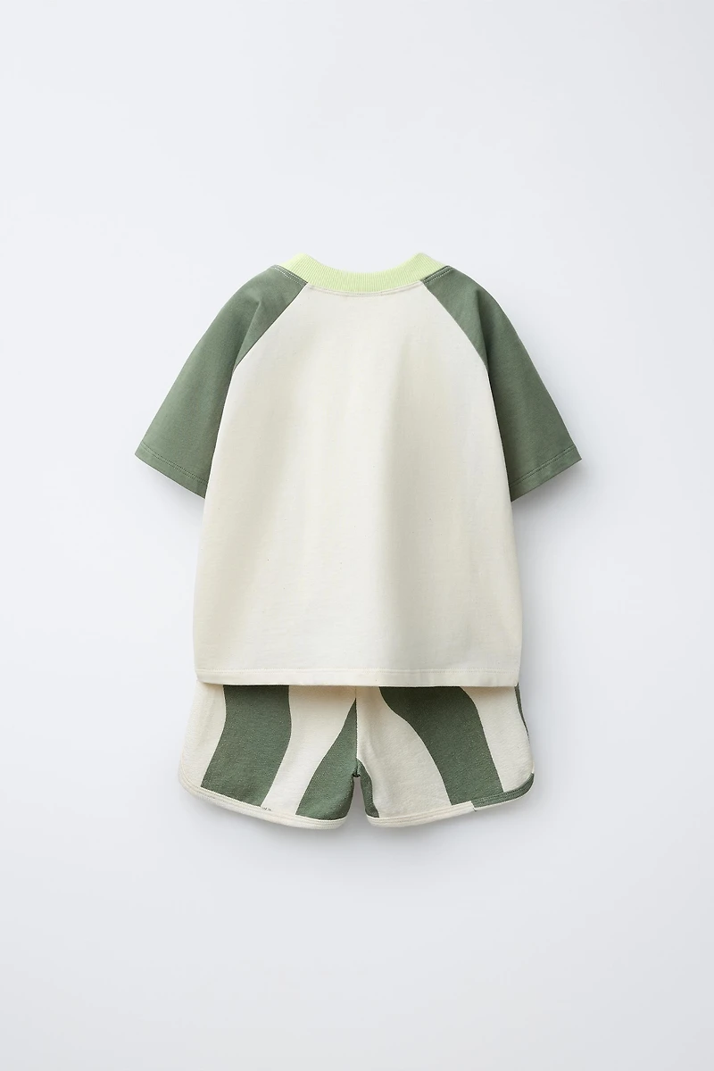 ENSEMBLE T-SHIRT COLORBLOCK ET BERMUDA ONDES