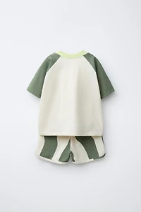 ENSEMBLE T-SHIRT COLORBLOCK ET BERMUDA ONDES