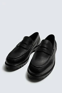 LEATHER TRACK SOLE PENNY LOAFERS