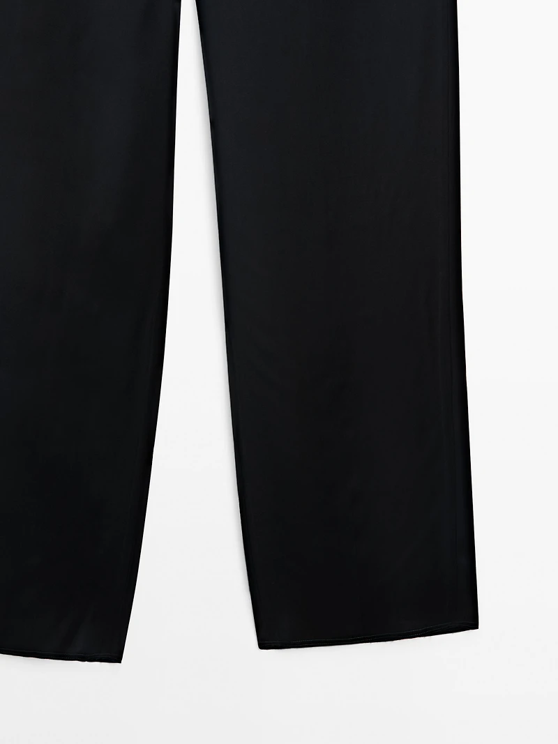 Flowing textured satin trousers