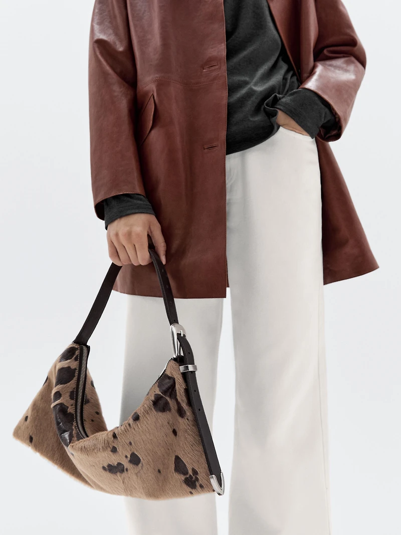 Animal print hair-on leather bag
