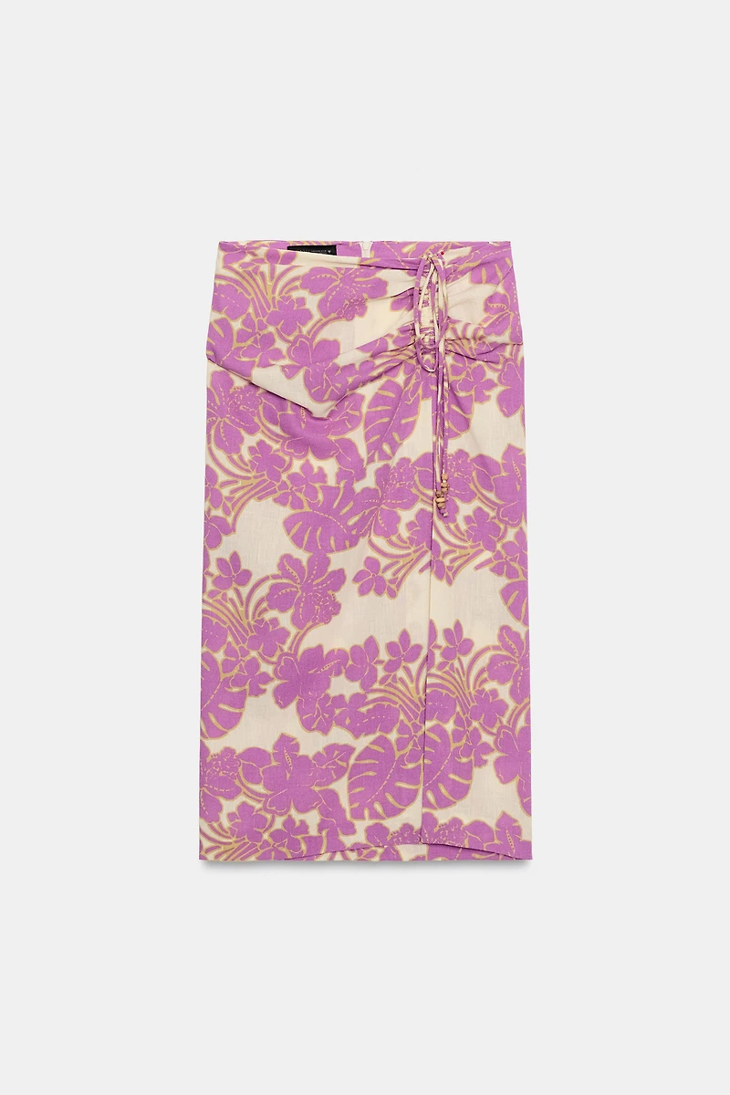 PRINTED MIDI SKIRT WITH SLIT