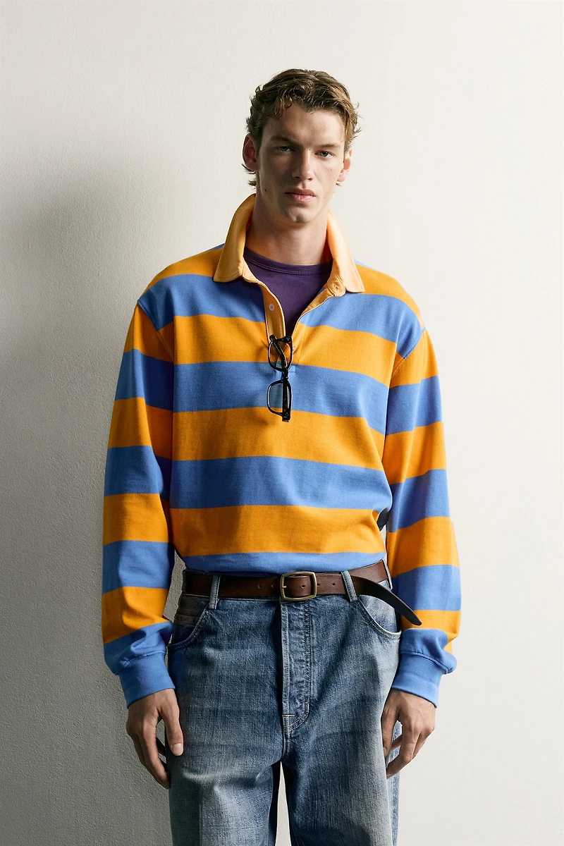 CONTRAST COLLAR STRIPED REGULAR FIT POLO
