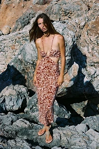 CUT OUT PRINT MIDI DRESS