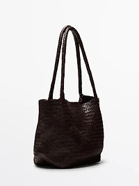 Tote bag grand format tressé en cuir nappa