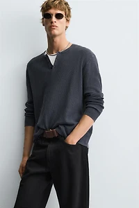 WASHED BUTTON NECK SWEATER