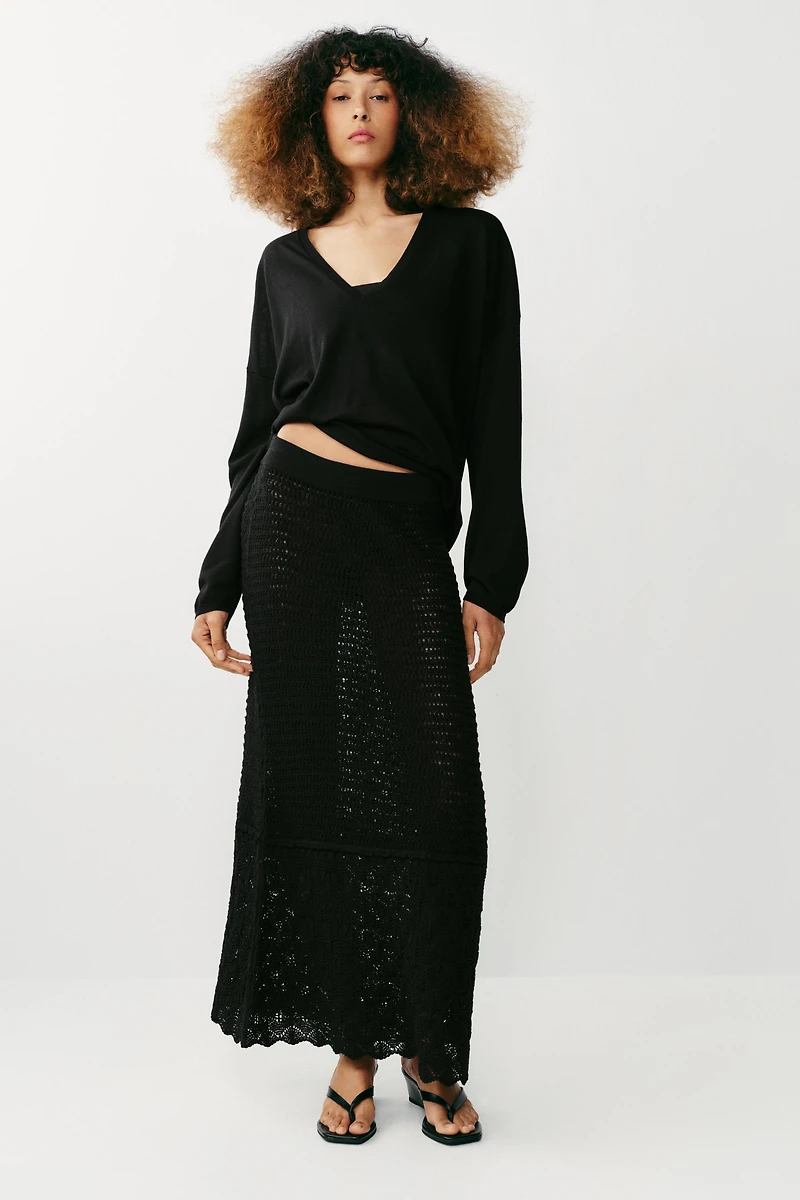 POINTELLE KNIT LONG SKIRT