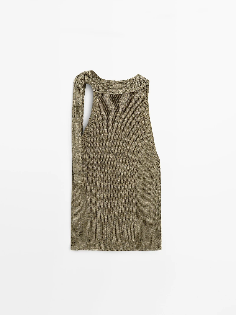 100% cotton halter top with tie detail