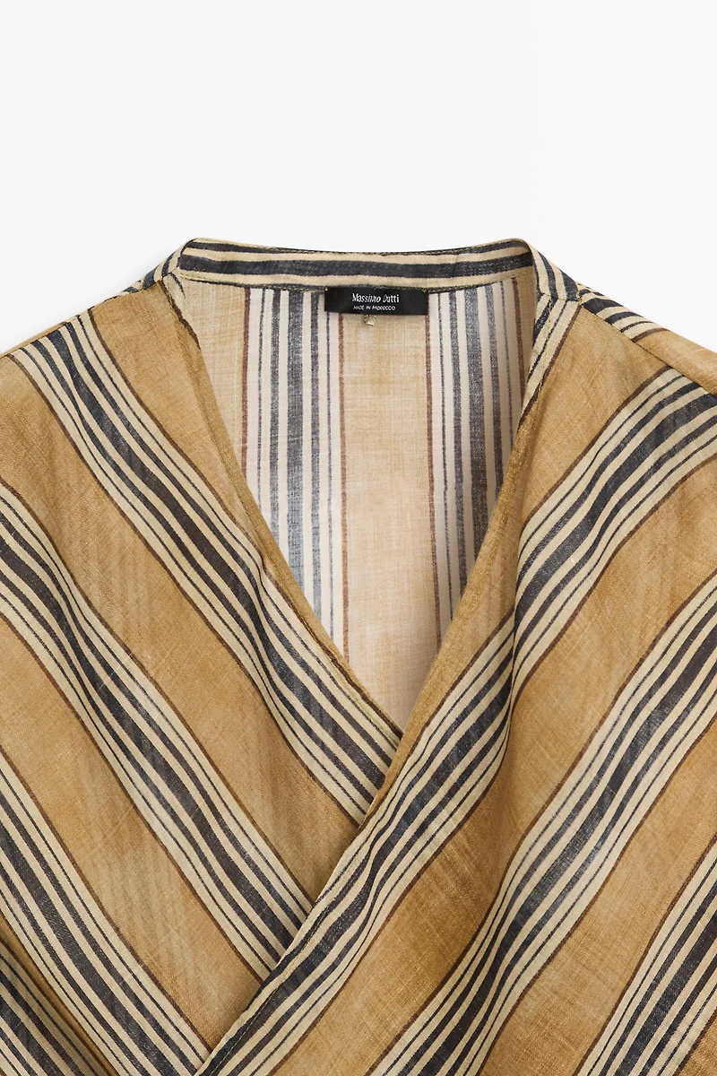 Flowing striped ramie blend wrap top