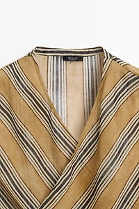 Flowing striped ramie blend wrap top